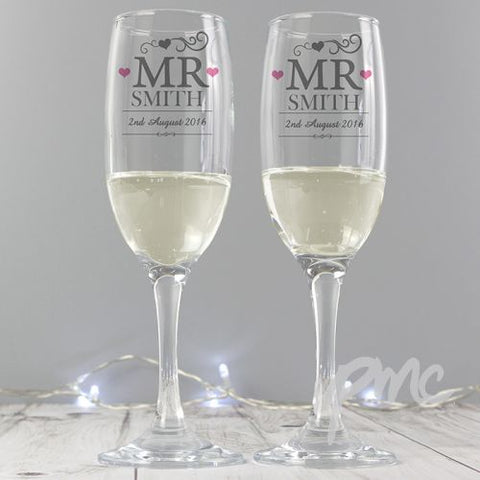 Personalised Mr & Mr Pair of Flutes with Gift Box