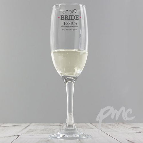 Personalised Mr & Mrs Bride Glass Flute