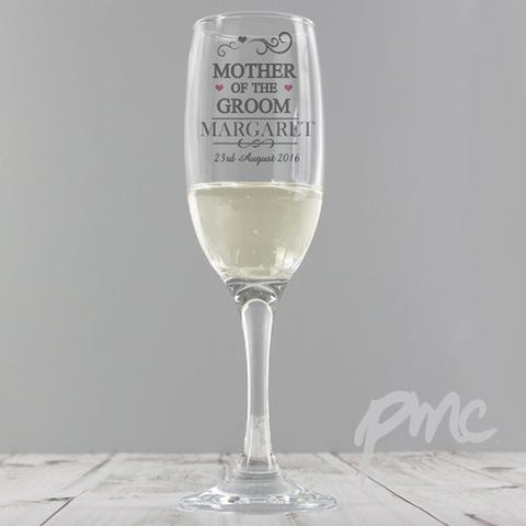 Personalised Mr & Mrs Mother of the Groom Glass Flute