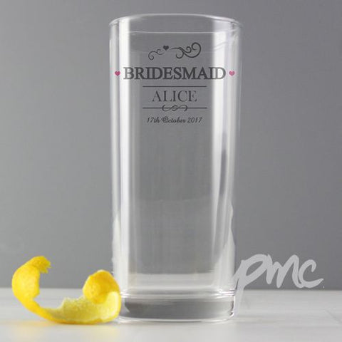 Personalised Mr & Mrs Bridesmaid Hi Ball Glass