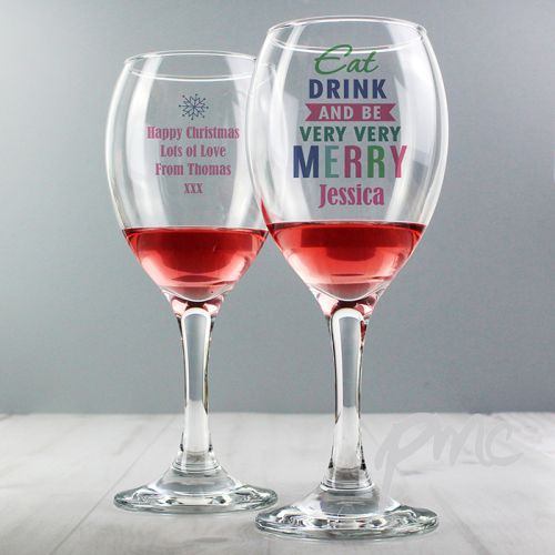 Personalised Eat Drink & Be Merry Wine Glass