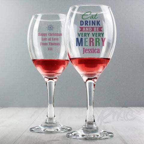 Personalised Eat Drink & Be Merry Wine Glass