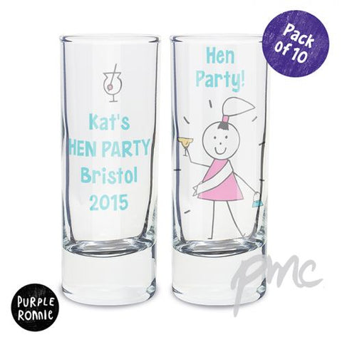 Personalised Purple Ronnie Pack of 10 Hen Shot Glasses