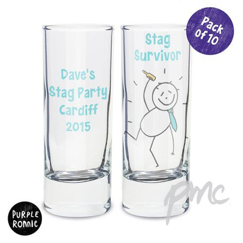 Personalised Purple Ronnie Pack of 10 Stag Shot Glasses