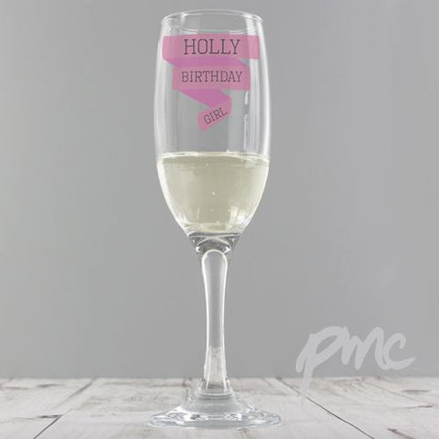 Personalised Pink Banner Glass Flute