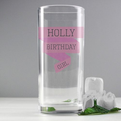 Personalised Pink Banner Hi Ball Glass