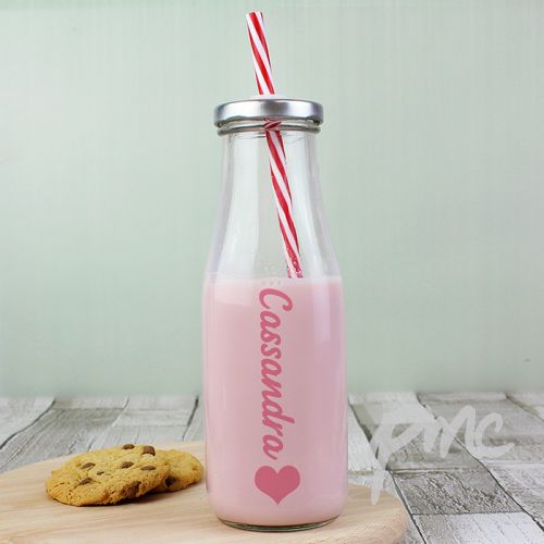 Personalised Heart Motif Milk Bottle