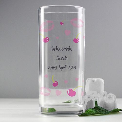 Personalised Lips & Cherry Hi Ball Glass