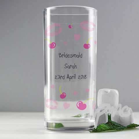 Personalised Lips & Cherry Hi Ball Glass