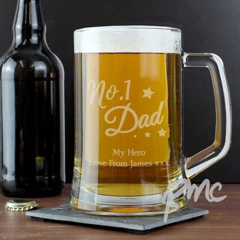 Personalised No.1 Dad Glass Pint Stern Tankard