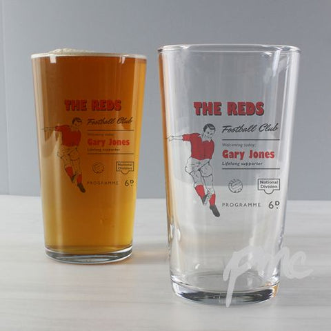 Personalised Vintage Football Red Supporter's Pint Glass