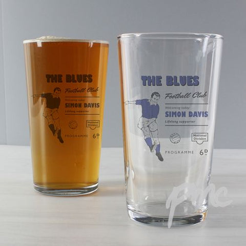 Personalised Vintage Football Blue Supporter's Pint Glass