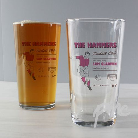 Personalised Vintage Football Claret Supporter's Pint Glass