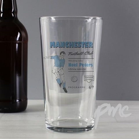 Personalised Vintage Football Sky Blue Supporter's Pint Glass