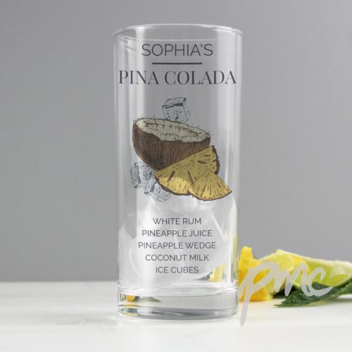 Personalised Pina Colada Hi Ball Cocktail Glass