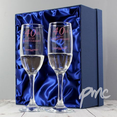Personalised Ruby Anniversary Pair of Flutes With Gift Box