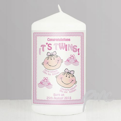 Personalised It's Twins Candle pink