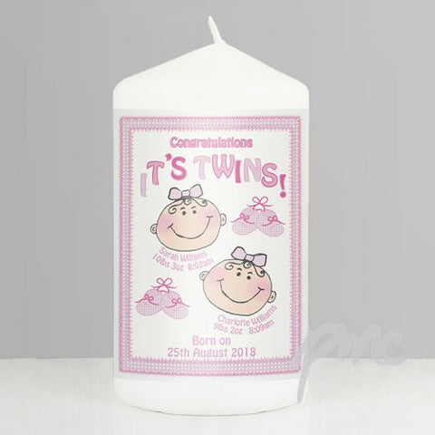 Personalised It's Twins Candle pink