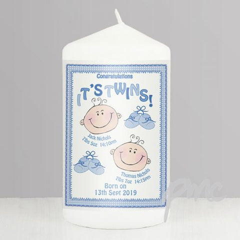 Personalised It's Twins Candle blue