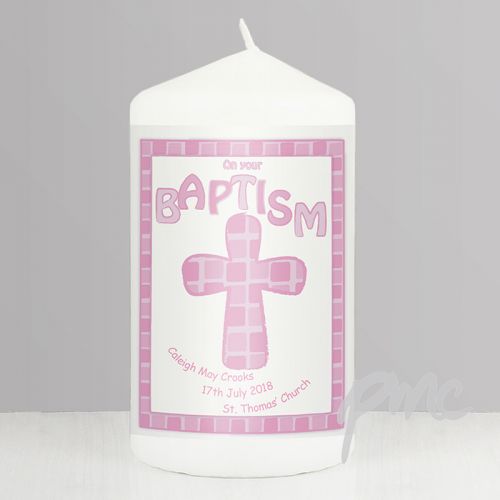 Personalised Pink Baptism Candle
