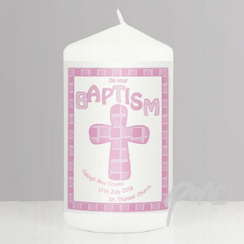 Personalised Pink Baptism Candle