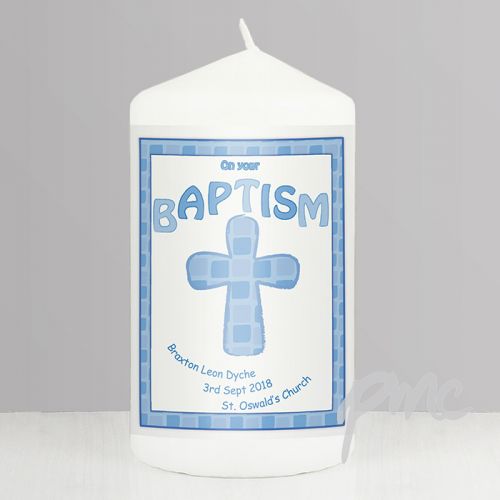 Personalised Blue Baptism Candle