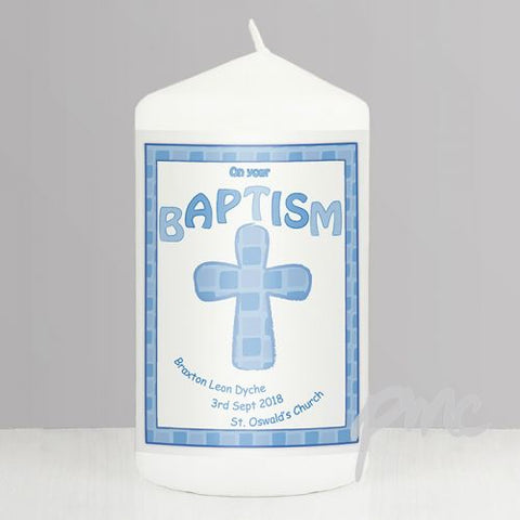 Personalised Blue Baptism Candle