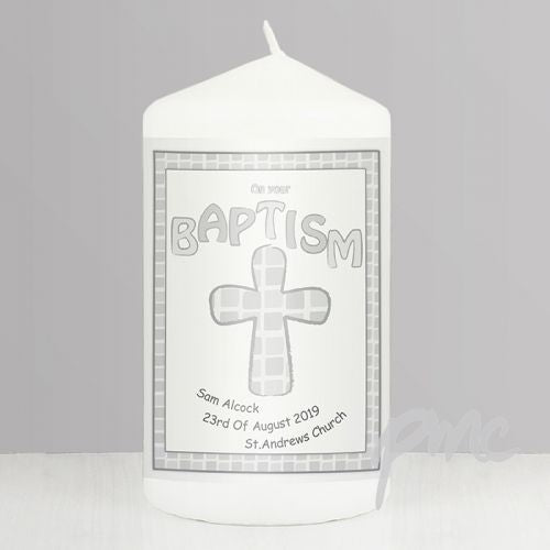 Personalised Grey Baptism Candle