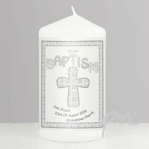 Personalised Grey Baptism Candle