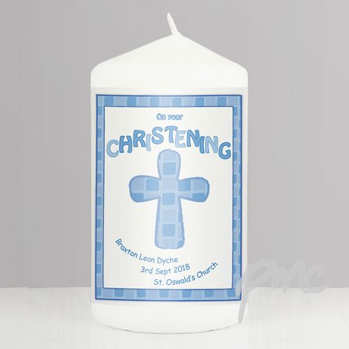 Personalised Blue Christening Candle