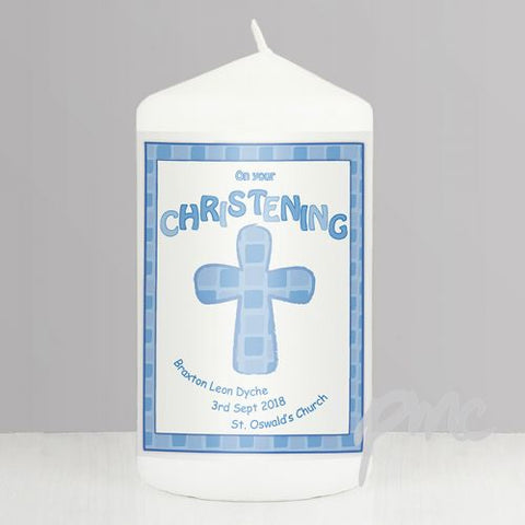 Personalised Blue Christening Candle