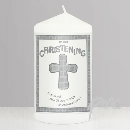Personalised Grey Christening Candle