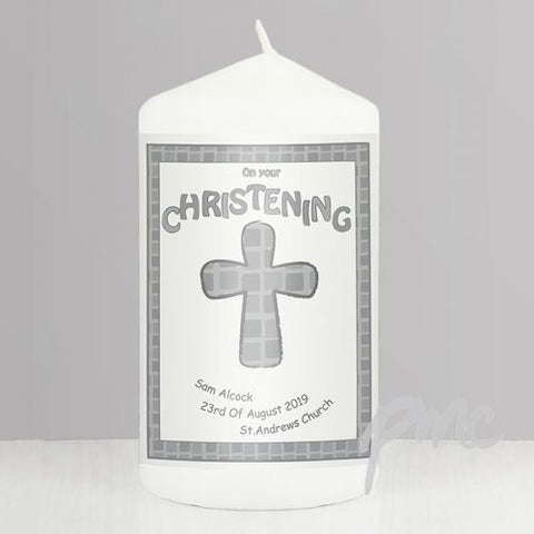 Personalised Grey Christening Candle