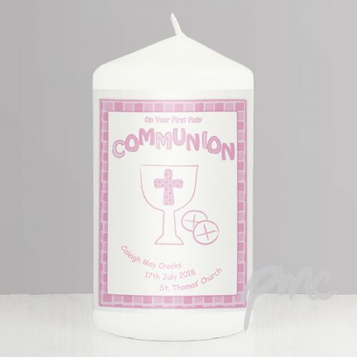 Personalised Pink First Holy Communion Candle