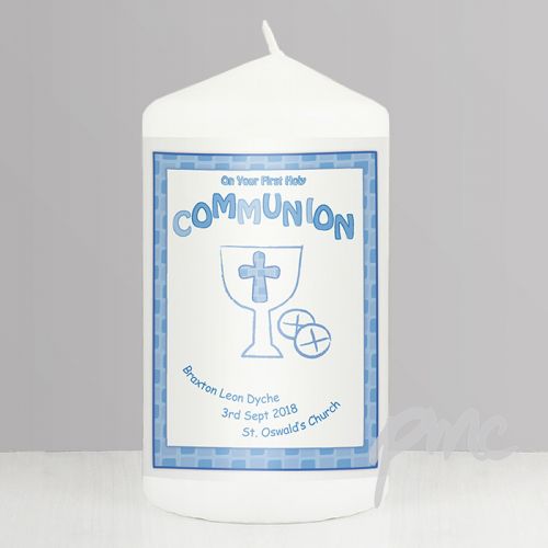 Personalised Blue First Holy Communion Candle