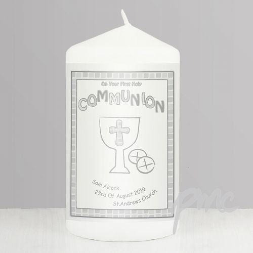 Personalised Grey First Holy Communion Candle