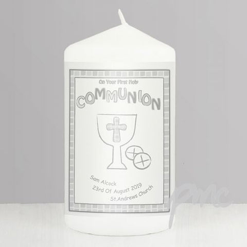 Personalised Grey First Holy Communion Candle