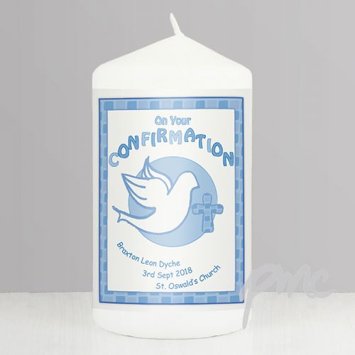Personalised Confirmation Candle Blue