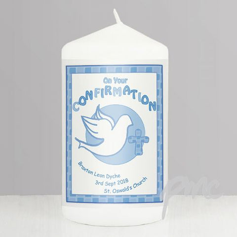 Personalised Confirmation Candle Blue