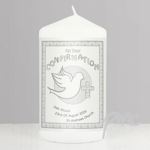 Personalised Confirmation Candle Grey
