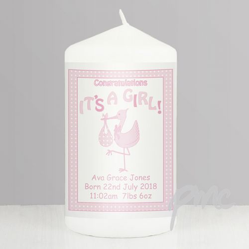Personalised Stork It's a Girl Candle