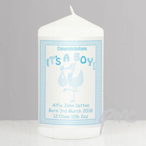 Personalised Stork It's a Boy Candle
