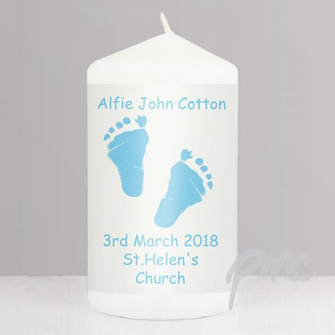 Personalised Blue Footprint Candle