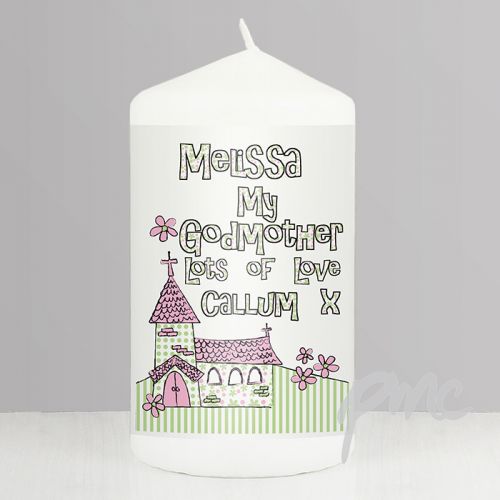 Personalised Whimsical Church Godmother Candle