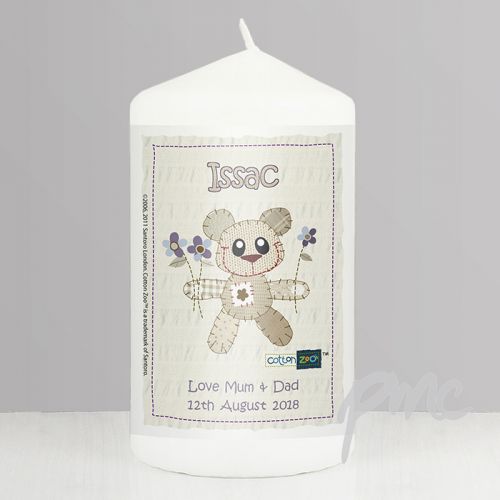 Personalised Cotton Zoo Blue Tweed the Bear Candle