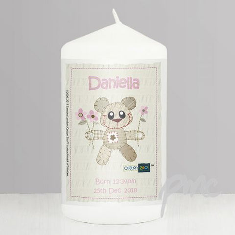 Personalised Cotton Zoo Pink Tweed the Bear Candle