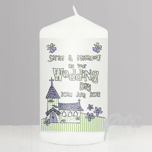 Personalised Whimsical Church Wedding Candle
