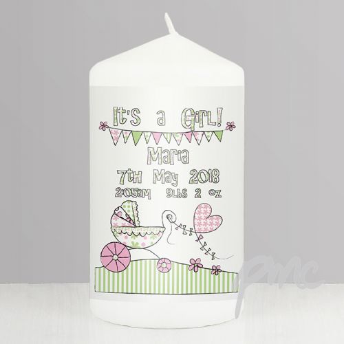 Personalised Whimsical Pram Its a Girl Candle