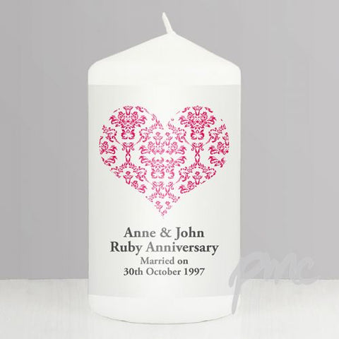 Personalised Ruby Damask Heart Candle