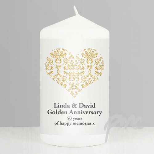 Personalised Gold Damask Heart Candle